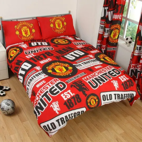 Discover Manchester United FC Patch Double Duvet Cover Bedding Set Gift