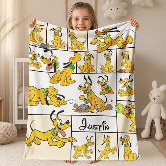 Discover Personalized Disney Pluto Blanket, Custom Name Dog Cartoon Throw, Kids Christmas Blanket Gift JCTZ05