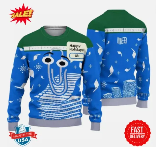 Discover Windows Christmas Ugly Sweater, Clippy Happy Holidays Xmas Sweater