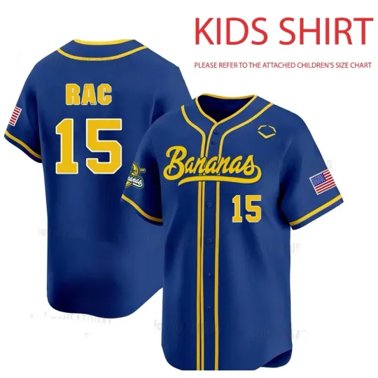 Discover #15 RAC Bananas Baseball Jersey Adults KIDS YOUTH shirt All sizes