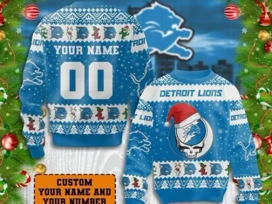 Discover Detr0it Grate-ful Lions Personalized Funny Best For Christmas Ugly Sweater
