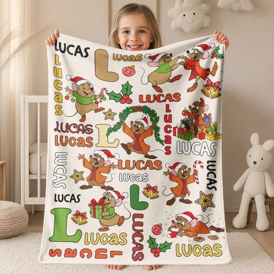 Discover Personalized Jaq and Gus Christmas Blanket, Custom Name Holiday Throw, Cute Mouse Christmas Gift JCTZ02