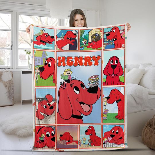 Discover Personalized Name Clifford The Big Red Dog Blanket, Custom Name Clifford Blanket, Clifford Dog Birthday Gift For Kids C1HU04