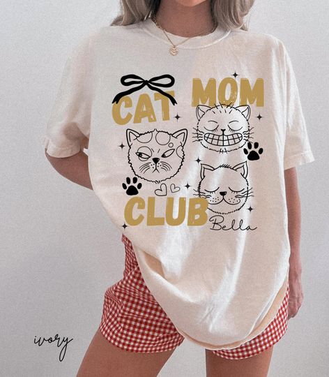 Discover Custom Name Cat Mom Club, Cat Mama Shirt, Comfort Colors Cat Mom TShirt, Fur Mama Tee, Gift For Cat Mom, Funny Cat Shirt, Cat Lover Shirt