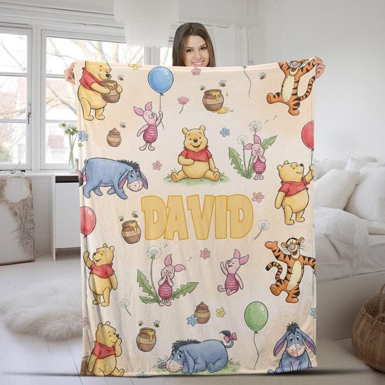 Discover Personalized Winnie the Pooh Baby Blanket, Custom Name Baby Gift, Soft Nursery Throw, Piglet Tigger Eeyore Blanket, Baby Shower Gift G5Q514