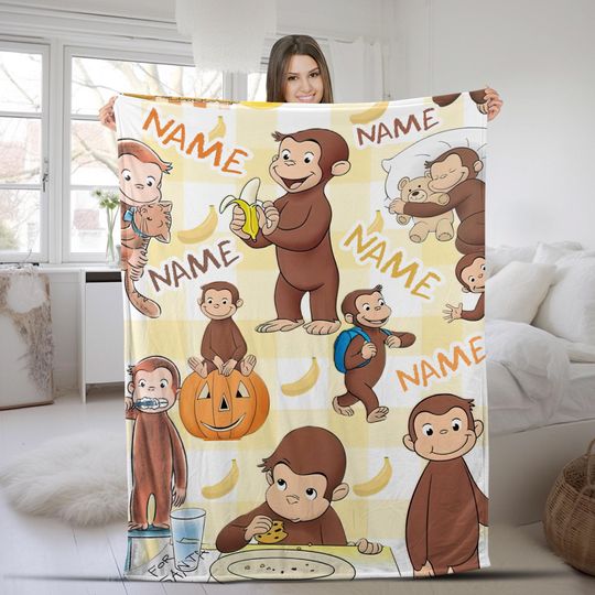 Discover Personalized Curious George Blanket, Curious George Blanket, Custom Name Blanket, Birthday Gifts, Monkey George, Money Lover Blanket G5Q520
