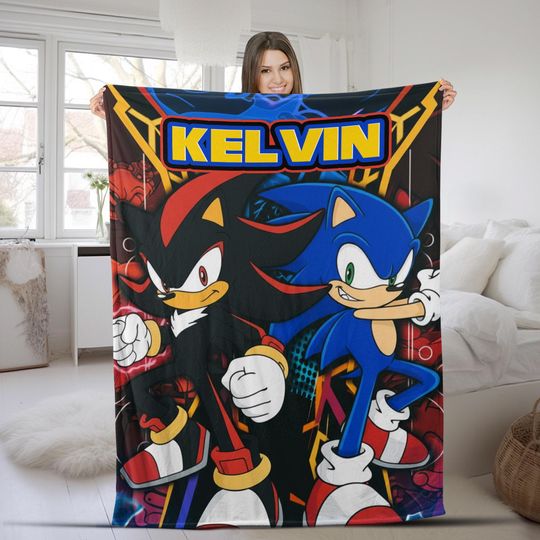 Discover Custom Name Sonic The Hedgehog Blanket, Sonic vs Shadow Blanket, Sonic Birthday Gift for Boys, Kids Gamer Room Decor, Christmas Gift G5PZ26