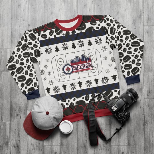 Discover Winnipeg Hockey Ugly Sweater Unisex Sweatshirt AOP, Christmas Outfit, Party, Gifts for Him, Gifts for Her, Canada Sports Fans