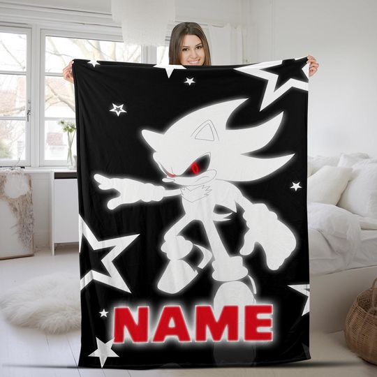 Custom Shadow The Hedgehog Blanket, Personalized Cartoon Hedgehog Minky Sherpa Blanket
