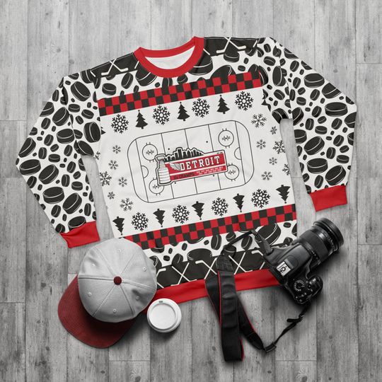 Detroit Hockey Ugly Sweater Unisex Sweatshirt AOP, Christmas Outfit, Party, Gifts for Him, Gifts for Her, Michigan Sports Fans