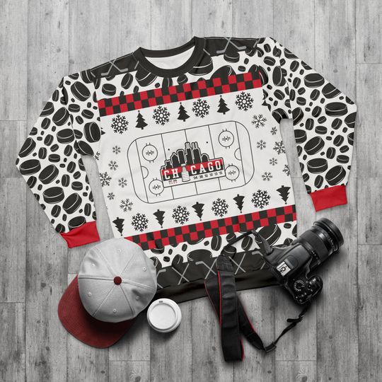 Discover Chicago Hockey Ugly Sweater Unisex Sweatshirt AOP, Christmas Outfit, Party, Gifts for Him, Gifts for Her, Chicago Sports Fans