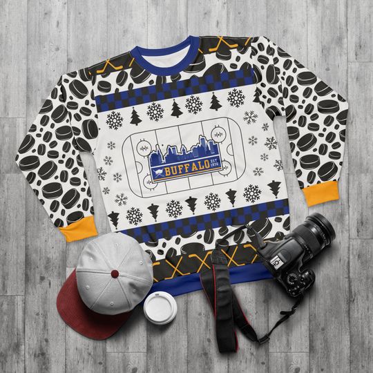 Discover Buffalo Hockey Ugly Sweater Unisex Sweatshirt AOP, Christmas Outfit, Party, Gifts for Him, Gifts for Her, New York Sports Fans