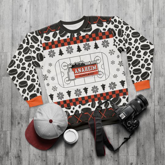 Anaheim Hockey Ugly Sweater Unisex Sweatshirt AOP, Christmas Outfit, Party, Gifts for Him, Gifts for Her, California LA Sports Fans