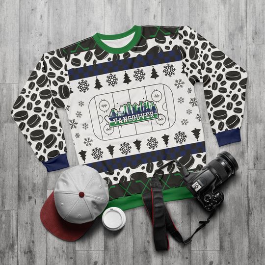Discover Vancouver Hockey Ugly Sweater Unisex Sweatshirt AOP, Christmas Outfit, Party, Gifts for Him, Gifts for Her, Canada Sports Fans