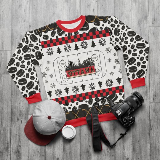 Discover Ottawa Hockey Ugly Sweater Unisex Sweatshirt AOP, Christmas Outfit, Party, Gifts for Him, Gifts for Her, Canada Sports Fans