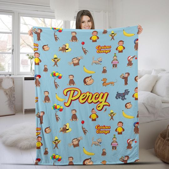 Discover Personalized Curious George Blanket, Curious George Blanket, Custom Name Blanket, Birthday Gifts, Monkey George, Money Lover Blanket C1LS43