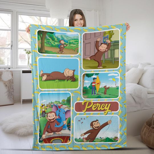 Discover Personalized Curious George Blanket, Curious George Blanket, Custom Name Blanket, Birthday Gifts, Monkey George, Money Lover Blanket C1LS41