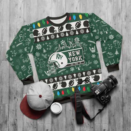 Discover New York Football Ugly Sweater Unisex Sweatshirt AOP, Christmas Outfit, Party, Gifts for Him, Gifts for Her, Sports Fans, NY