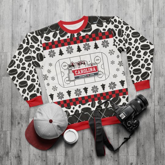 Discover Carolina Hockey Ugly Sweater Unisex Sweatshirt AOP, Christmas Outfit, Party, Gifts for Him, Gifts for Her, Sports Fans