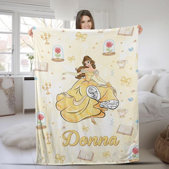 Discover Personalized Coquette Bows Beauty and the Beast Disney Princess Belle Blanket, Disney Princess Birthday Girl, Tale as Old as Time G5PG29