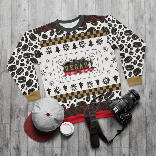 Discover Vegas Hockey Ugly Sweater Unisex Sweatshirt AOP, Christmas Outfit, Party, Gifts for Him, Gifts for Her, Las Vegas Sports Fans