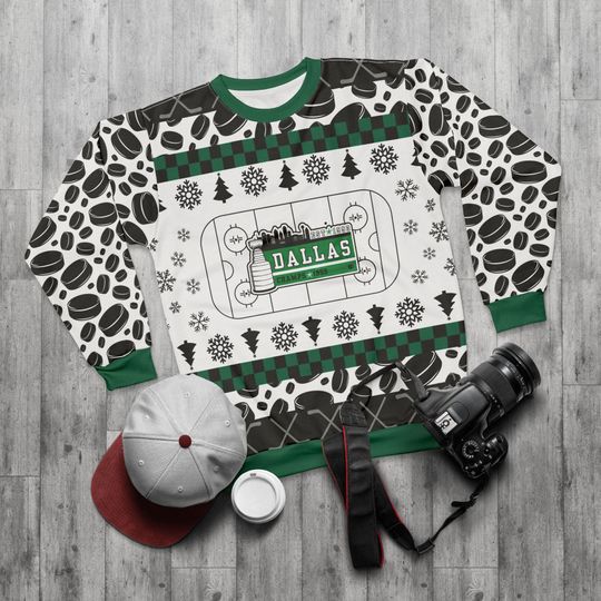 Discover Dallas Hockey Ugly Sweater Unisex Sweatshirt AOP, Christmas Outfit, Party, Gifts for Him, Gifts for Her, Texas Sports Fans