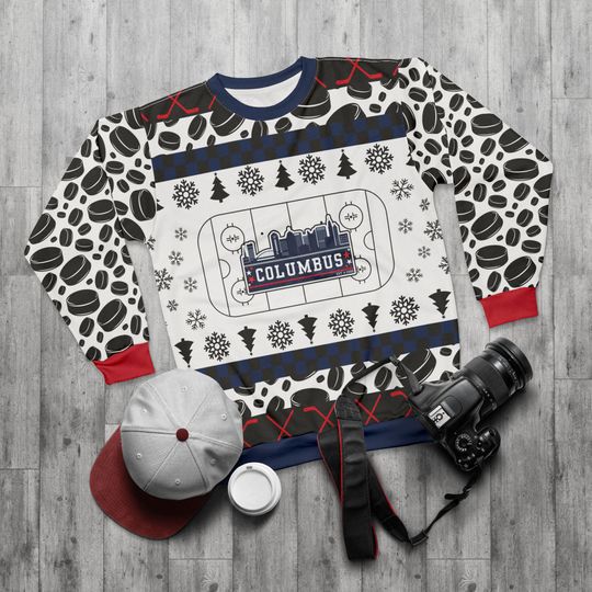 Discover Columbus Hockey Ugly Sweater Unisex Sweatshirt AOP, Christmas Outfit, Party, Gifts for Him, Gifts for Her, Ohio Sports Fans