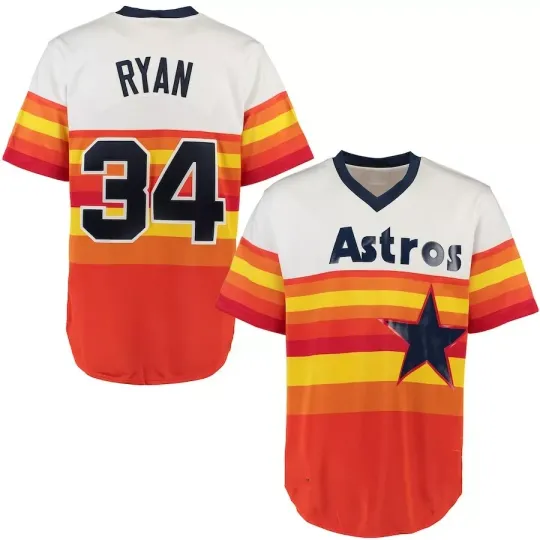 Nolan Ryan #34 V-neck Jerseys S-5XL HOT 2 side