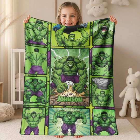 The Incredible Hulk Blanket, Custom Kids Blanket, Hulk Fleece Sherpa Blanket