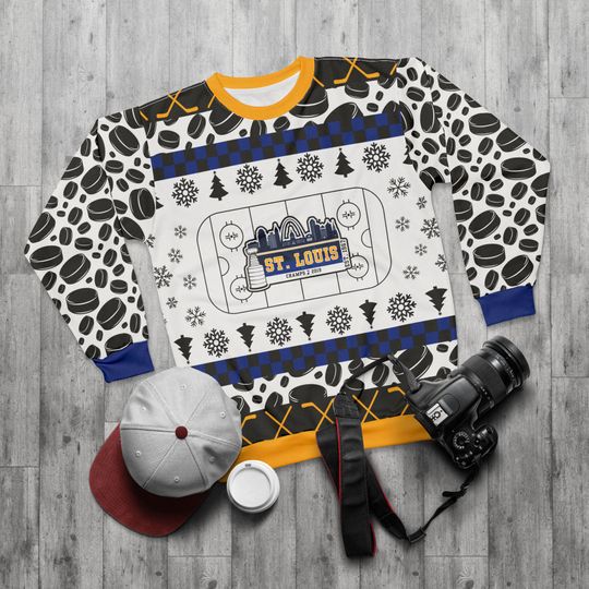 St. Louis Hockey Ugly Sweater Unisex Sweatshirt AOP, Christmas Outfit, Party, Gifts for Him, Gifts for Her, STL Sports Fans