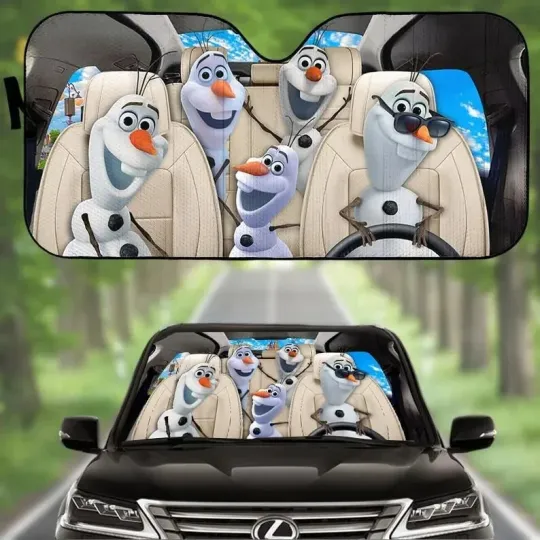 Discover Olaf Car Sunshade - Funny Frozen Windshield Shade, Disney Trip Snowman Cover