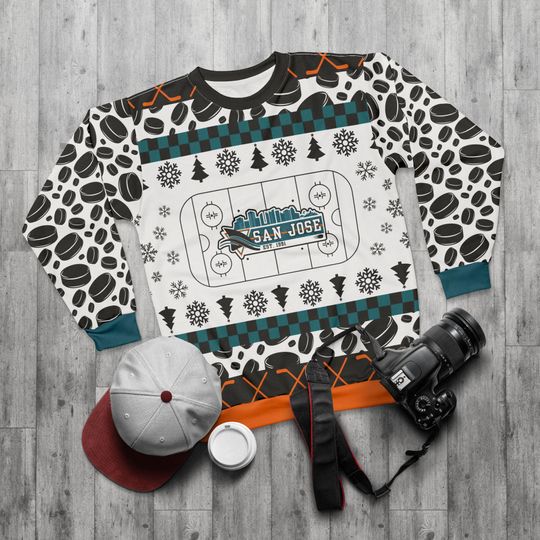 San Jose Hockey Ugly Sweater Unisex Sweatshirt AOP, Christmas Outfit, Party, Gifts for Him, Gifts for Her, California Sports Fans