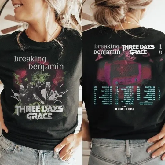 Discover Breaking Benjamin Three Days Grace Tour 2025 Concert T-Shirt