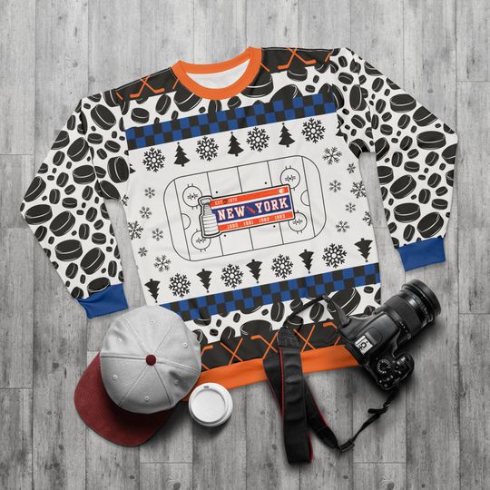 Discover New York Hockey Ugly Sweater Unisex Sweatshirt AOP, Christmas Outfit, Party, Gifts for Him, Gifts for Her, NY Sports Fans