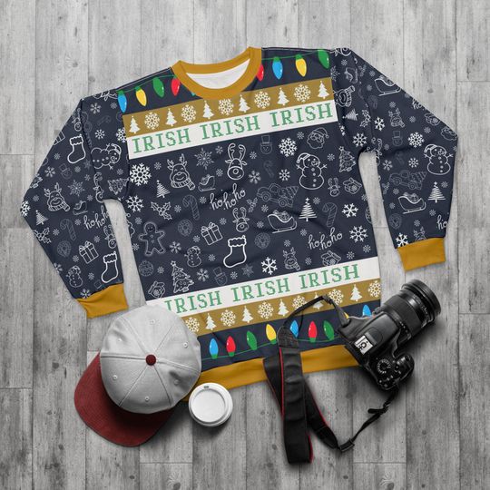 Discover Irish Ugly Sweater Unisex Sweatshirt AOP, Christmas Outfit, Party, Gifts for Him, Gifts for Her, Sports Fans, football, basketball