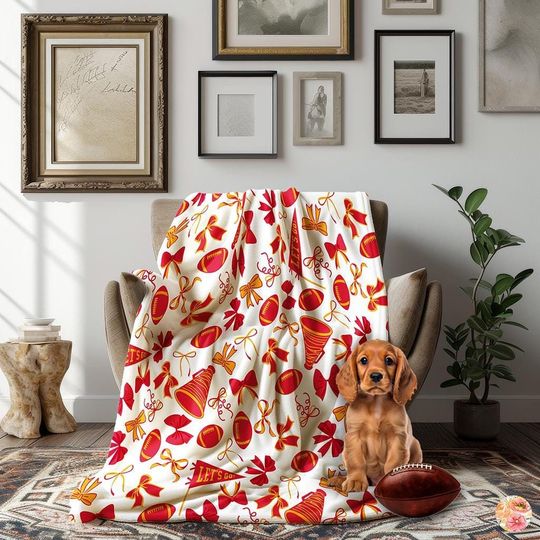 Discover Chiefs Fan Fleece Blanket, Kansas City Football Blanket, Bow Plush Coquette Girly Blanket