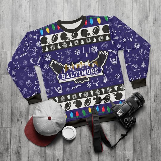 Discover Baltimore Football Ugly Sweater Unisex Sweatshirt AOP, Christmas Outfit, Party, Gifts for Him, Gifts for Her, Sports Fans