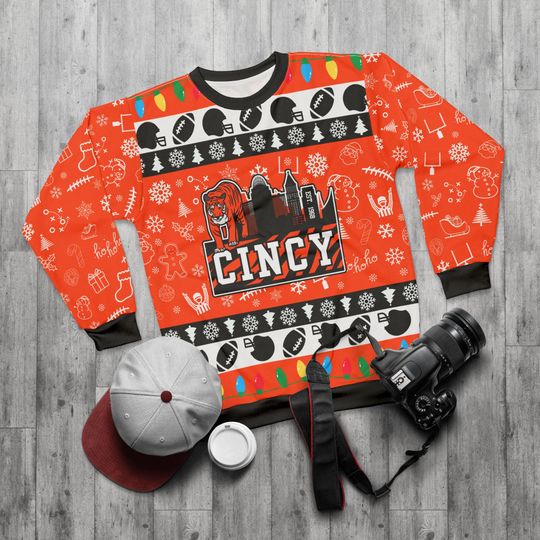 Discover Cincinnati Football Ugly Sweater Unisex Sweatshirt AOP, Christmas Outfit, Party, Gifts for Him, Gifts for Her, Sports Fans, Cincy