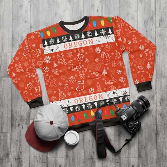 Oregon Ugly Sweater Unisex Sweatshirt AOP, Christmas Outfit, Party, Gifts for Him, Gifts for Her, Sports Fans, football, basketball