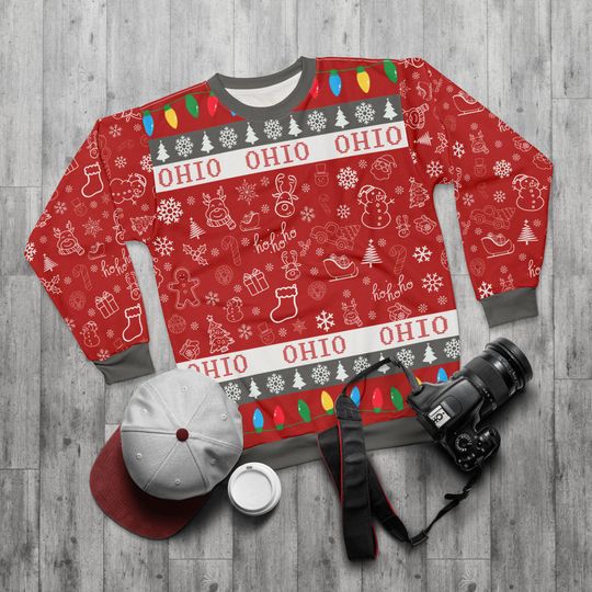 Ohio Ugly Sweater Unisex Sweatshirt AOP, Christmas Outfit, Party, Gifts for Him, Gifts for Her, Sports Fans, football, basketball