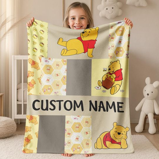 Discover Personalized Pooh / Vintage Baby Name Blanket - Unisex Classic Winnie the Pooh Nursery Theme, Quilt Style Blanket B-21032326
