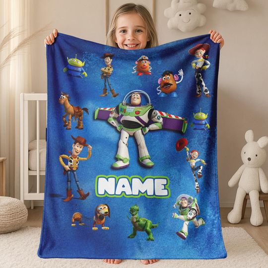 Discover Toy Story Characters Blanket, Custom Name Gift Rex Blanket, Woody Buzz Lightyear, Baby Movies Fleece Mink Sherpa, Birthday Gifts B-12062326
