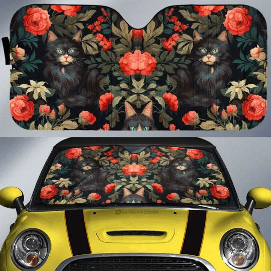 Discover Cat Floral Car Sunshade Custom Car Accessories