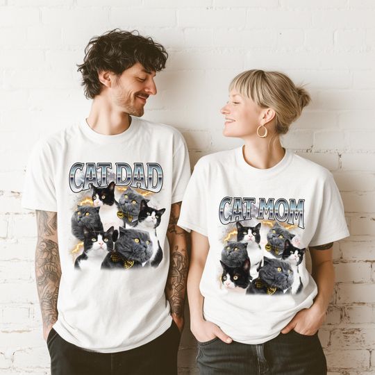 Discover Custom Matching Cat Mom, Dad & Kid Shirts  Custom Cat Photo Tee  Personalized Family Cat Photo Shirts  Group Shirts Bootleg 90s Style