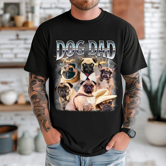 Discover Custom Dog Dad Shirt - Personalized Bootleg Pet Photo Tee - Customizable Photo Shirt for Dog Lover, Dog Dad, or Pet Parent