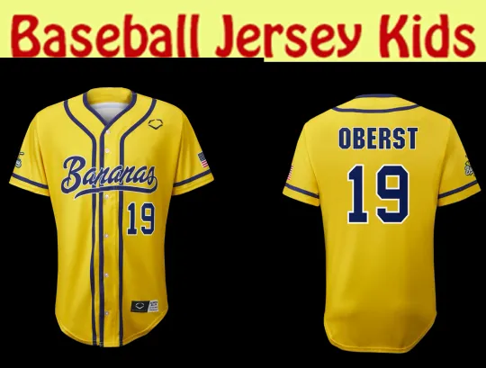 Discover New Dan Oberst #19 Savannah Bananas Jersey Adults Kids Party Yellow Fan