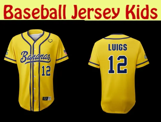 Kyle Luigs #12 Gifl Savannah Bananas Jersey Kids YOUTH Party Yellow