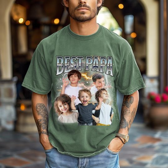 Personalized Dad Photo Shirt  Custom Father's Day Shirt for Dad, Grandpa, Uncle   First Time Dad Gift - Customizable Text & Photos Shirt