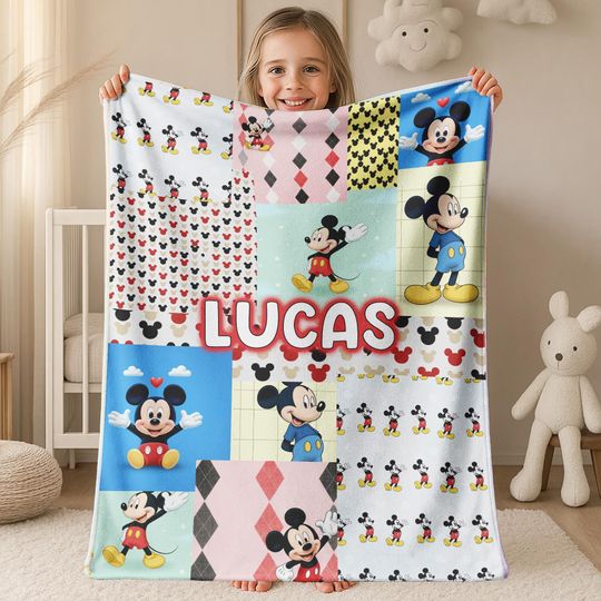 Discover Personalized Mickey Mouse Cartoon Blanket | Custom Name Blanket for Baby Boy Girl