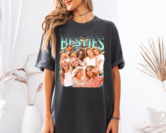 Custom 90s Bootleg Best Friend Photo Shirt, Personalized Christmas Besties Photo Tee, Custom Best Friend Christmas Gift, BFF Birthday Shirt
